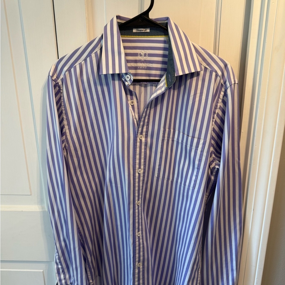 Bugatchi Purple and White Striped Shirt - Picture 2 of 3